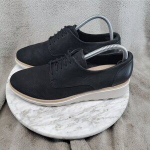 Clarks Shoes Womens Size 8.5 Black Leather Sharon Crystal Lace Up Wedge